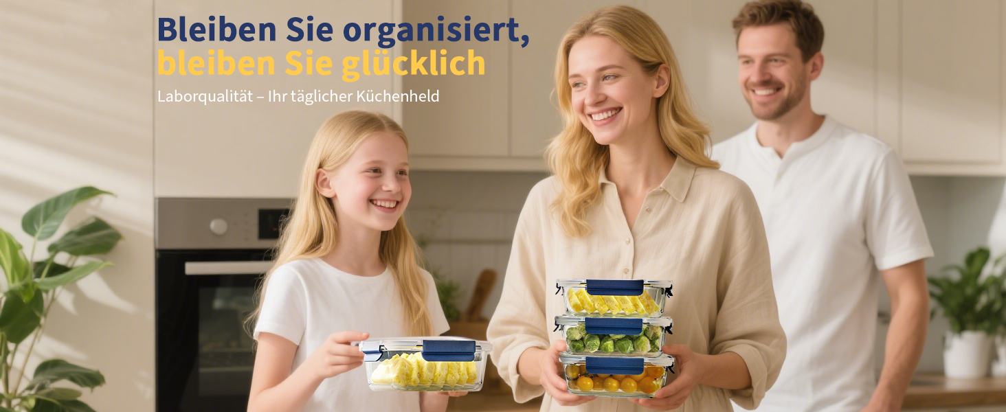 Набір скляних контейнерів для зберігання їжі, 10 шт., з кришками з преміум-пластику, герметичні, BPA-free, блакитні