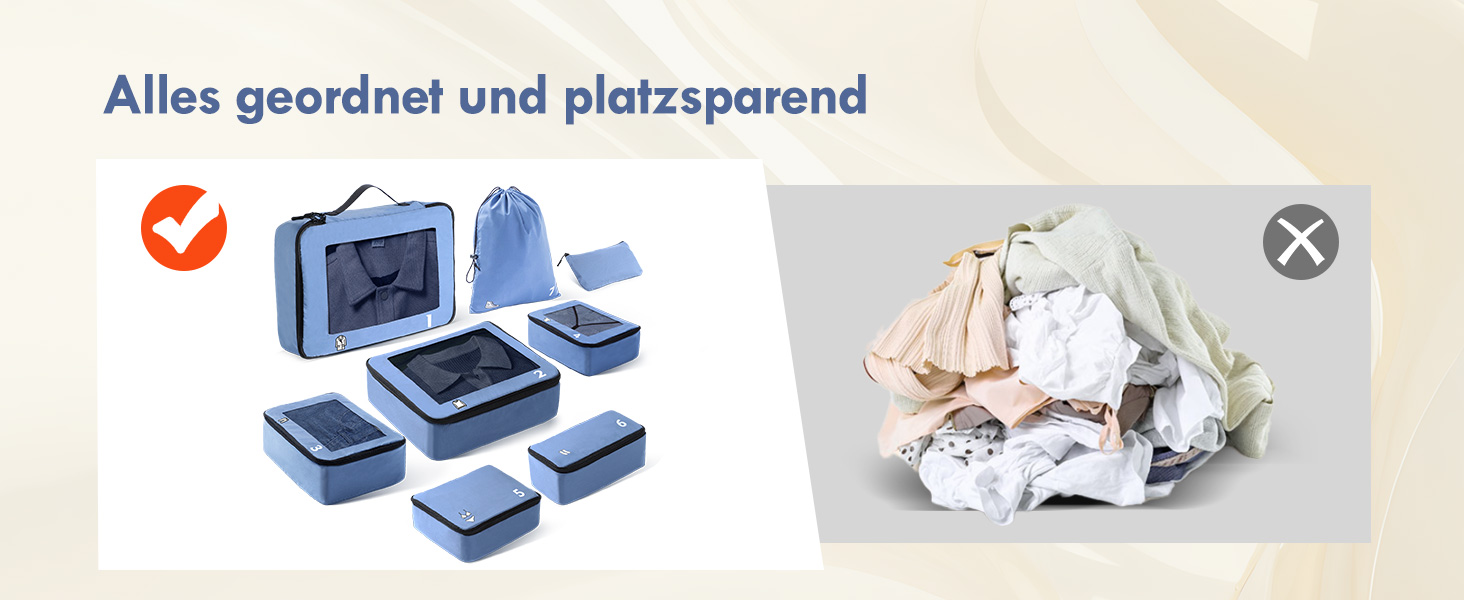 Органайзери для валізи, набір 8 шт. - Packing Cubes для подорожей, валізи та рюкзака (блакитний)