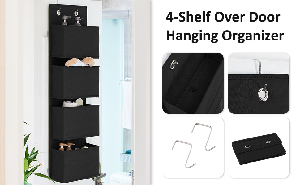Органайзер для дверей Youdenova з 4 кишенями та 2 гачками, настінна полиця-органайзер для ванної, спальні, дитячої кімнати, чорний