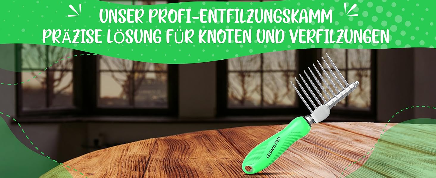 Гребінець для собак та котів Golden Pets Entfilzer Kamm - для середньої та довгої шерсті, 9 лез + електронний посібник з догляду