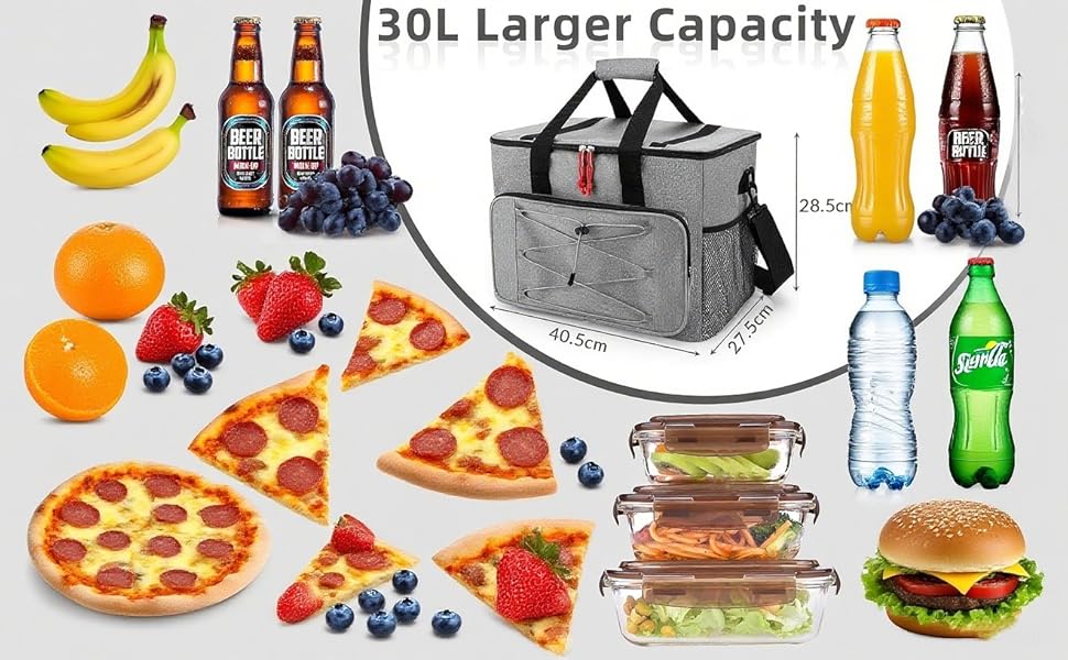 30L Термосумка-холодильник для їжі та напоїв: водонепроникна, складана, з оксфордської тканини