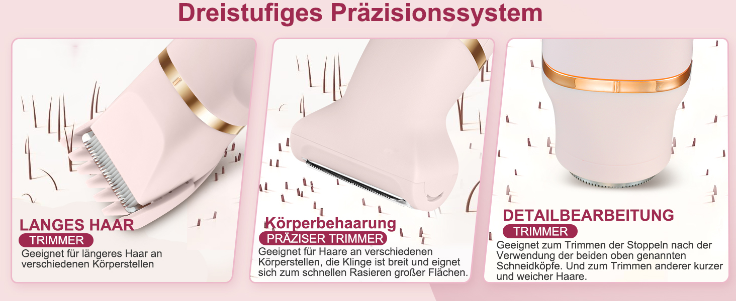 Електричний жіночий тример 3-в-1 для тіла та обличчя, водонепроникний, рожевий