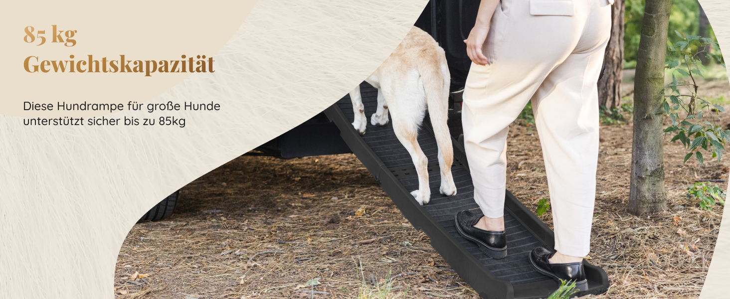 Рампа для собак у машину, складана – 174 см, 38 см – чорна, з протиковзким покриттям, для великих собак, до 85 кг – підходить для авто та SUV