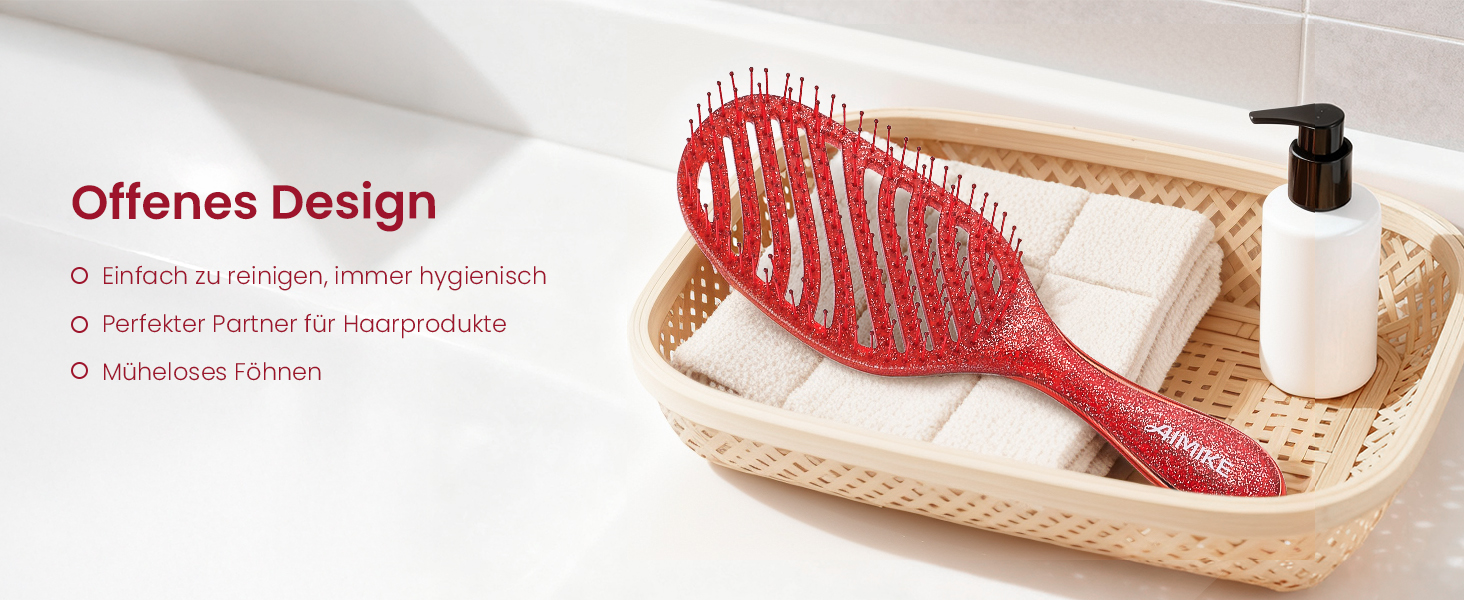 Щітка для волосся AIMIKE без пошкоджень, розпушувач з м'якими щетинками, безболісна розпушувальна щітка для жорстких вузлів, особливо ніжна до тонкого волосся, ідеальна для догляду за шкірою голови та масажу. LuxeSilk кишенькова щітка (блискуча рубінова щітка з вентиляцією)