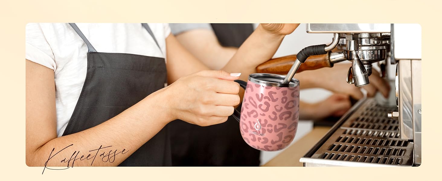 Кружка для кави та чаю Ideus 470 мл з подвійними стінками, з нержавіючої сталі, з нековзким ручним тримачем та кришкою-ковзаючою панеллю, великий об'єм (Трав'яний зелений) (Леопардовий жовтий)