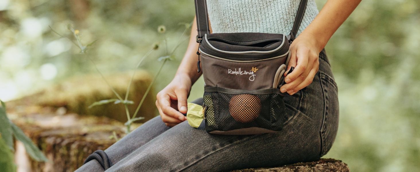 Сумка для ласощів для собак Rudelkönig - практична сумка для прогулянок та дресирування, з дозатором кульок, для підвішування, сірий колір