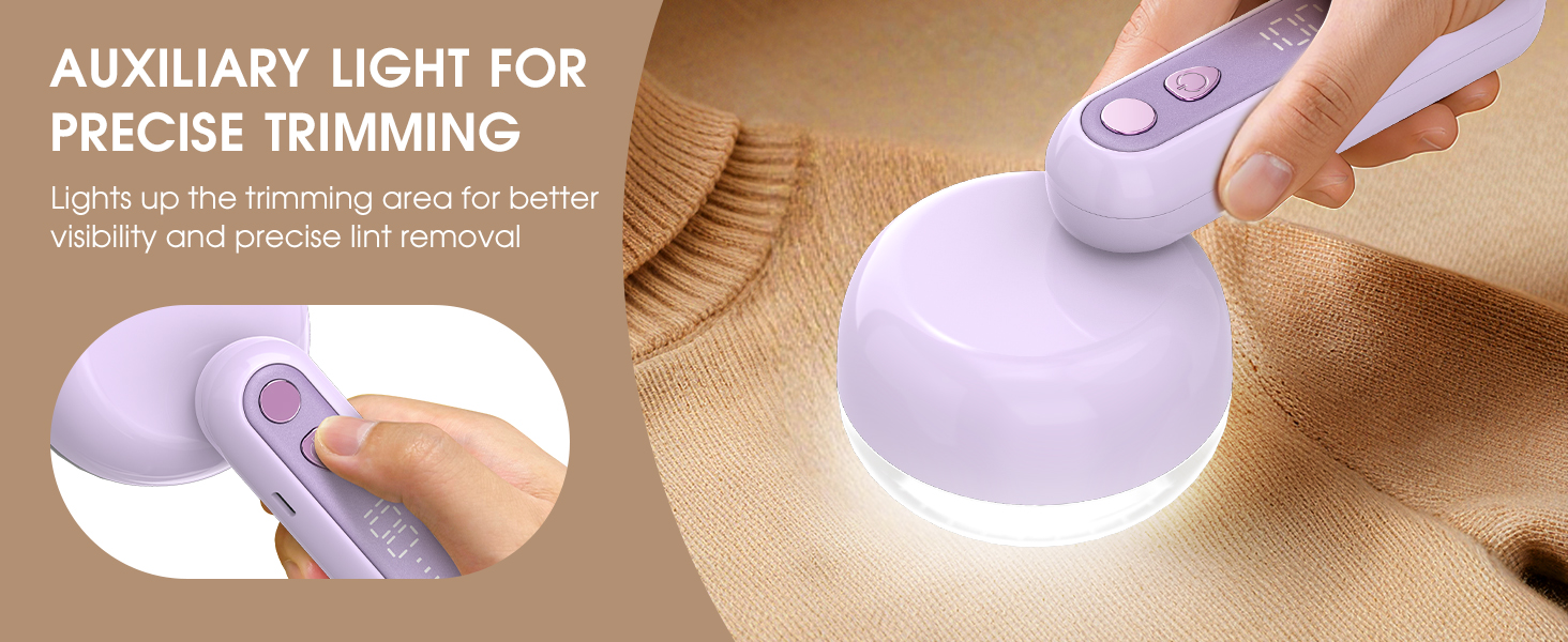 Електричний триммер для одягу Fusselrasierer: 6 лез, 3 швидкості, перезаряджається, з індикатором заряду, для пуловерів та одягу, фіолетовий
