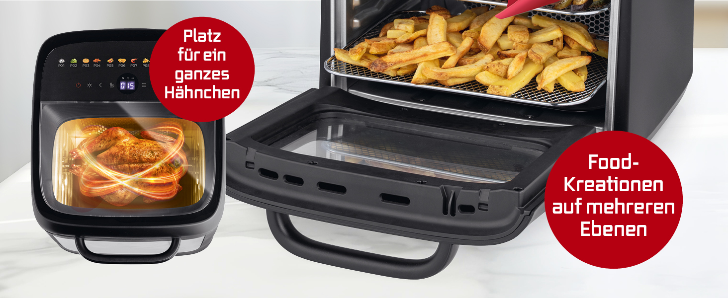 Фритюрниця повітряна GOURMETmaxx XXL з 2 камерами та сенсорним дисплеєм | 12.5 л об'єм | Фритюрниця без олії, 2 рівні