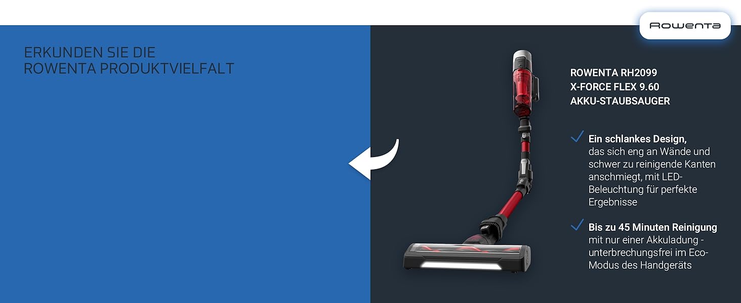 Rowenta X-Pert 6.60 акумуляторний пилосос: потужність 100W, 45 хв роботи, бездротовий, без мішка, LED-насадка, легкий, 0,55 л контейнер для сміття, насадка для щілин та кріплення на стіну, чорний/темно-сірий, RH6831EO