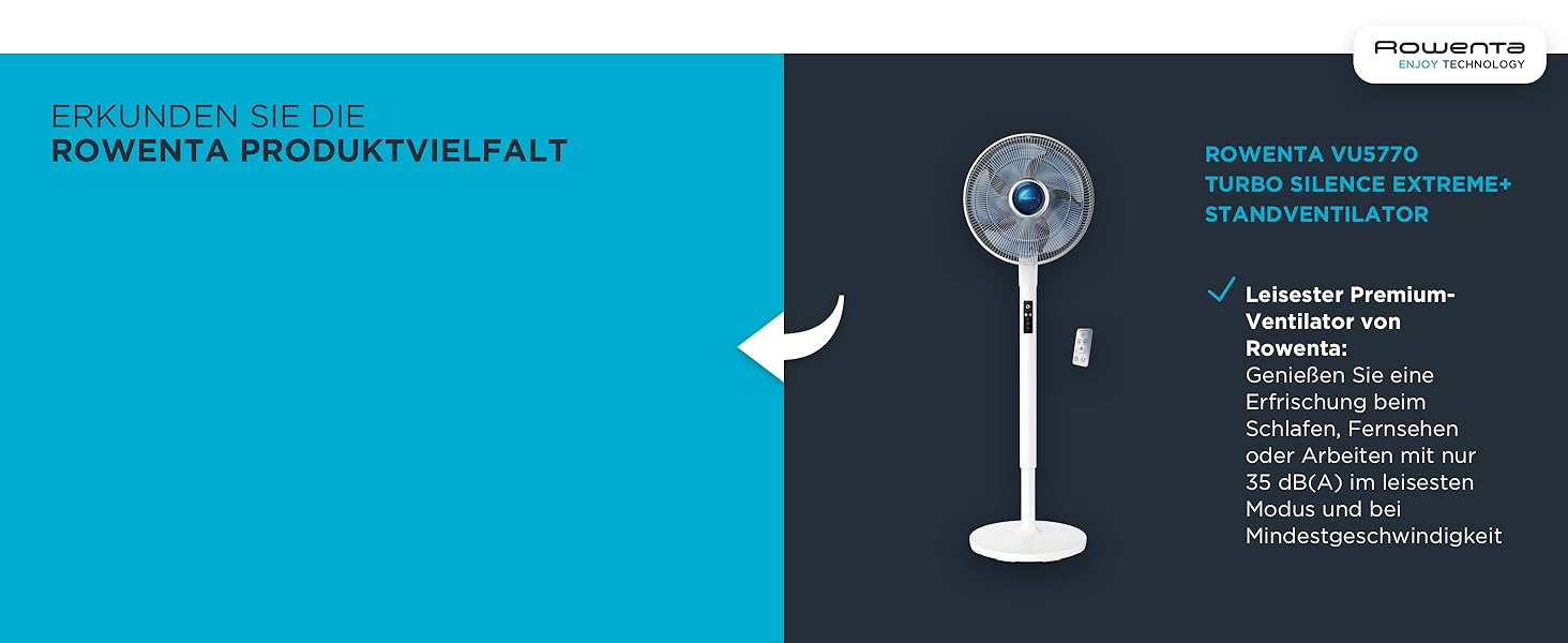 Вентилятор Rowenta Turbo Silence Extreme: тихий, потужний, з авто-обертанням, 4 швидкості, нічний режим, білий/чорний, VU5640 Hell