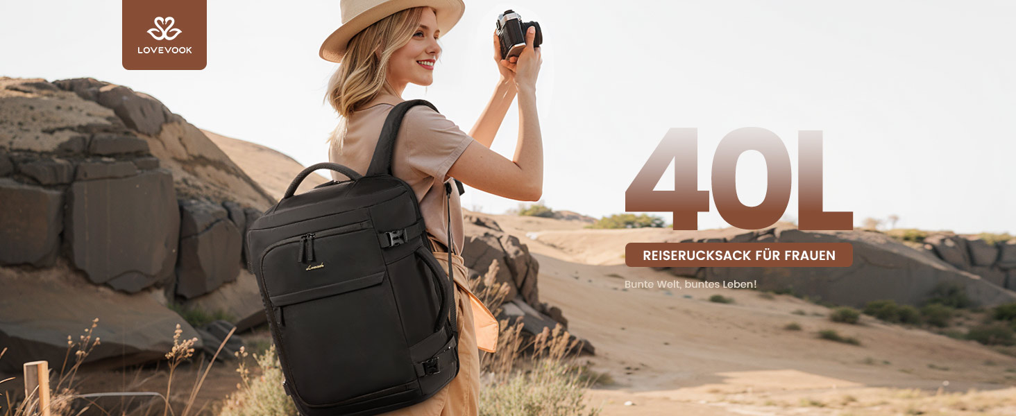 Чорний жіночий рюкзак LOVEVOOK 50L для подорожей, авіаперельотів та роботи, 17 дюймів