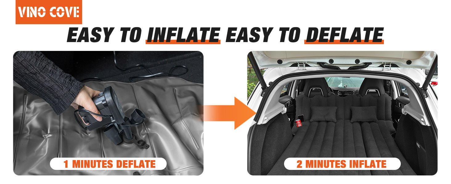 Automatic Air Mattress for SUV - Flocked Surface Inflatable Bed with 2 Pillows - Car Bed for Trunk, Travel, Camping & Home (Light Grey, 183x124x10 cm)