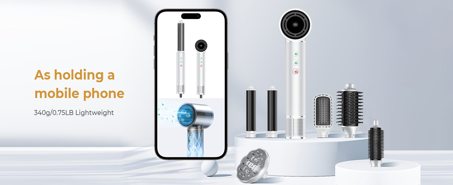 OKWRAP Airstyler Hair Styler Set 7 в 1: Фен, плойка, щітка для волосся, іонізація, 110000 об/хв, тиха робота