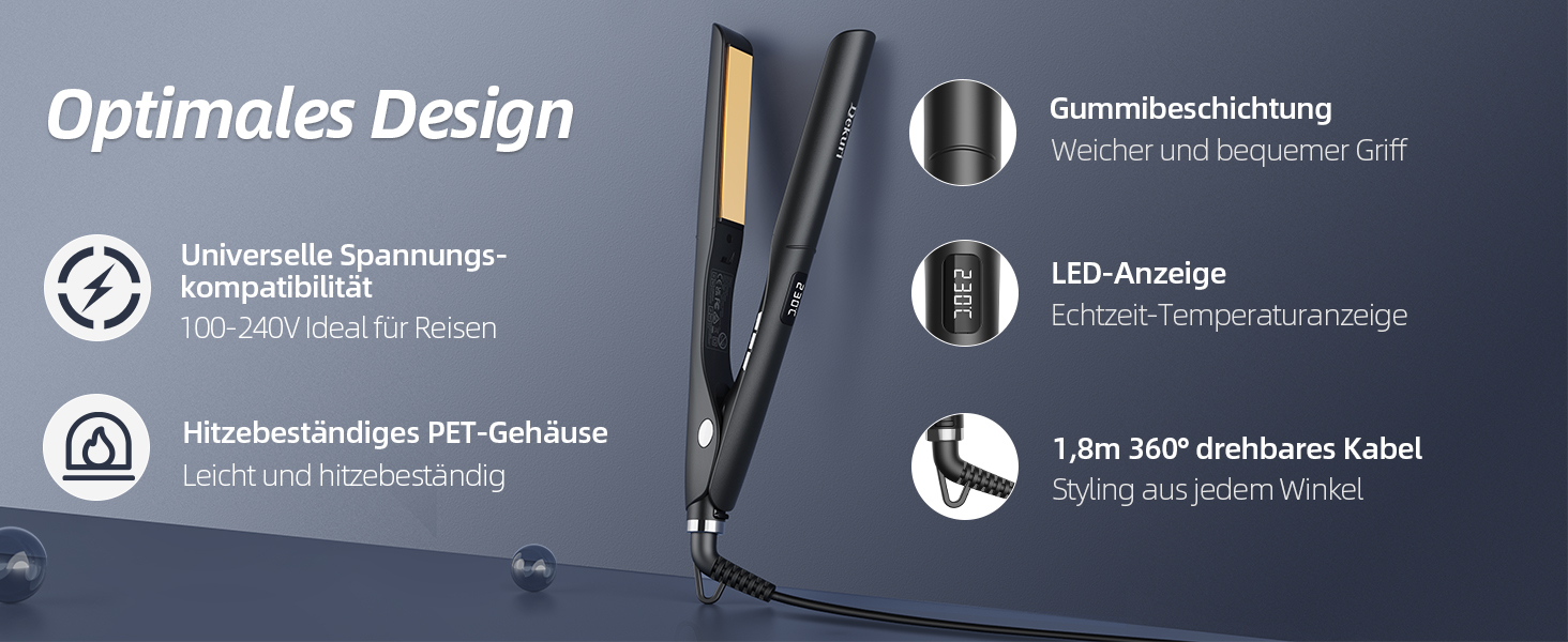 Dekuri 42mm Ceramic Hair Straightener - Water-Based Plates, Pink/Black - Adjustable 120°C-230°C
