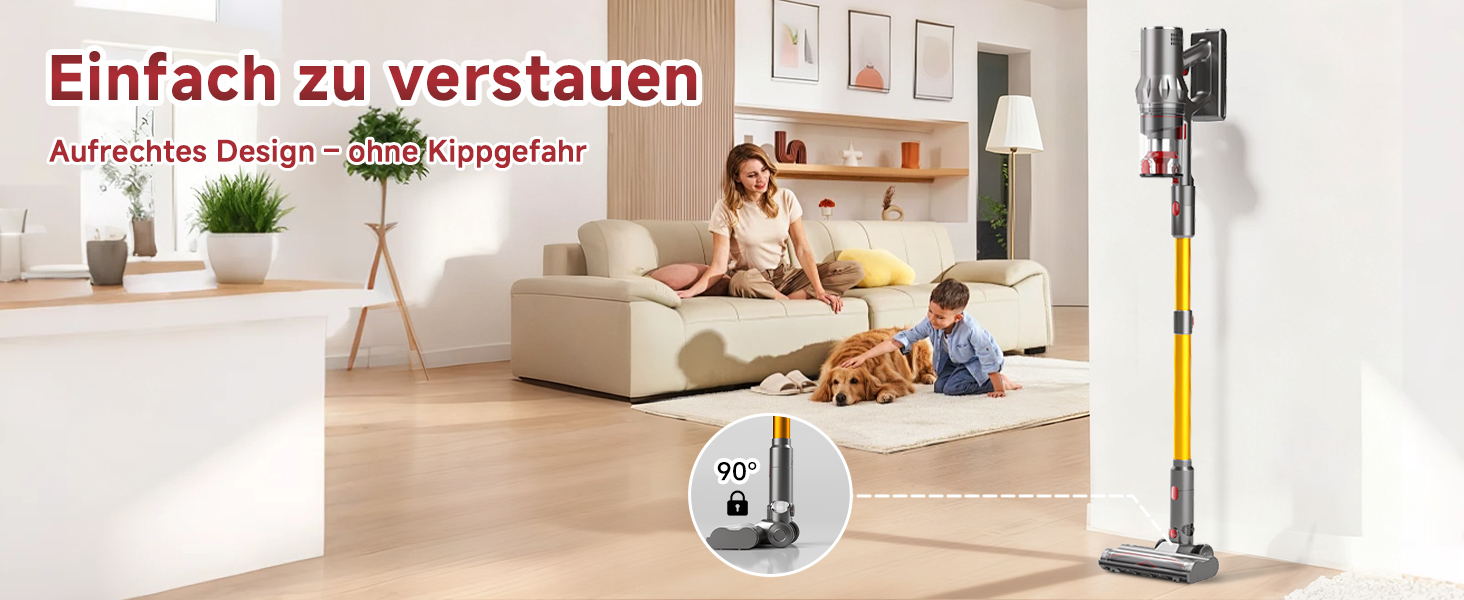 Акумуляторний пилосос Hearten 4-в-1 з LED дисплеєм та антизаплутувальною щіткою, керування одним дотиком, бездротовий пилосос з LED-підсвічуванням для шерсті тварин/килимів/твердих поверхонь (жовтий)