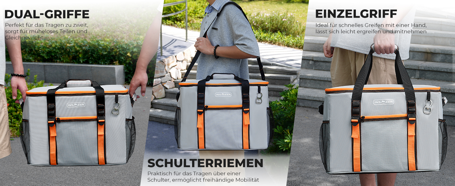 Сумка-холодильник INSMEER 50 л, 80 банок, сіра - для пікніка, кемпінгу, пляжу