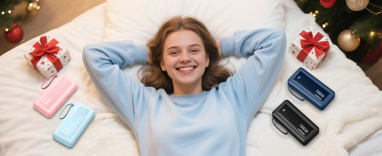 Портативний зарядний Power Bank 20000mAh з LED дисплеєм (2026 Upgrade), рожевий, 6 виходів, 2 входи, 22,5W