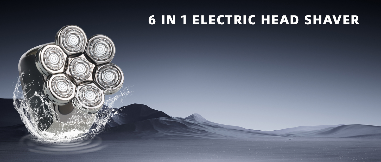 Електрична машинка для гоління голови Qhecomce 6-в-1, чоловіча, з 7 плаваючими головками, для сухого та вологого гоління, чорна