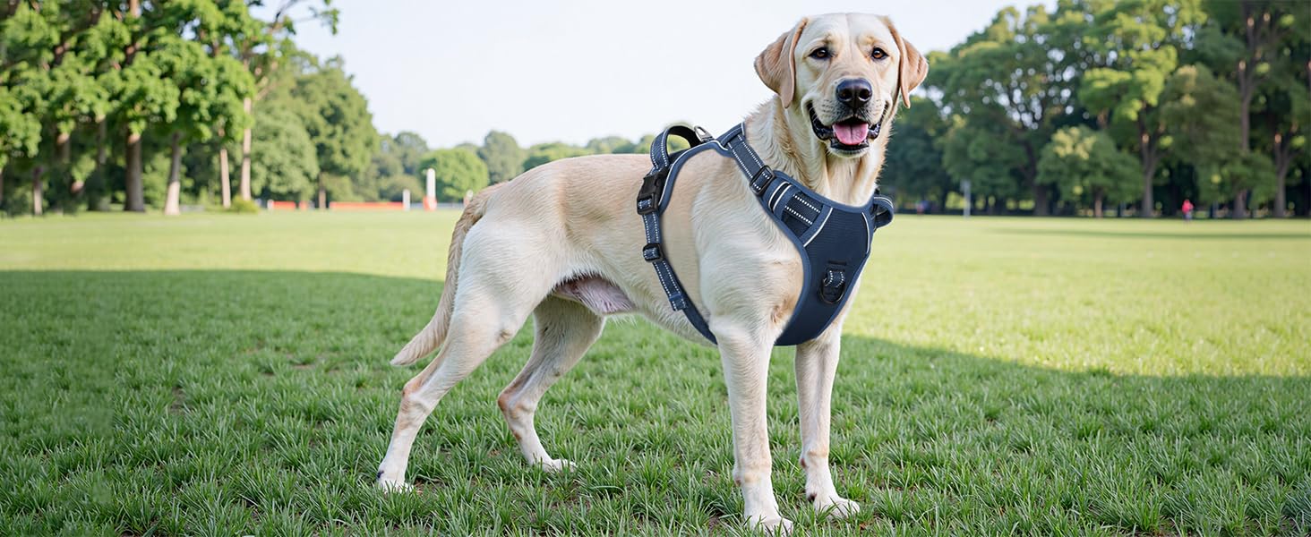 Шлейка для собак HEELE з розподілом навантаження, світловідбиваюча, з м'якою ручкою, контроль, 2 металеві кільця, для собак маленьких, середніх та великих порід, Aree, Зелена, C-Aree Grün (L, Uni-Königsblau)