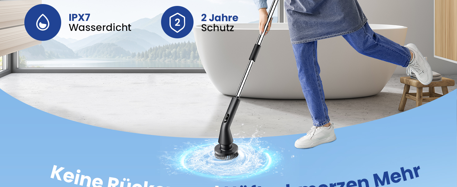 Електрична щітка для прибирання Leebein 2025 з насадкою Spin Scrubber, IPX7, 7 насадок, регульована ручка та 2 швидкості, для ванної, підлоги, кухні