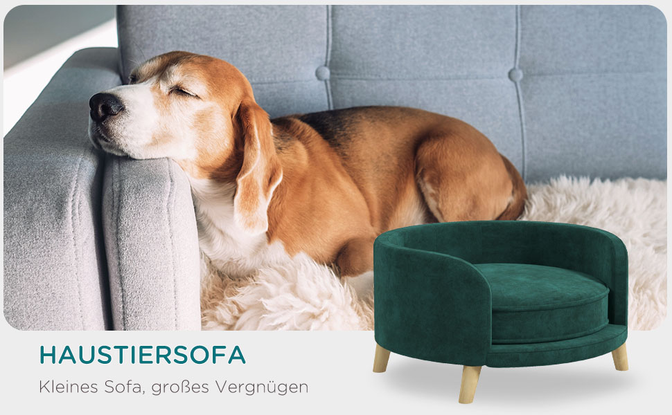 Диван для собак PawHut, м'який диванчик для домашніх тварин з велюровою оббивкою, лежанка для котів та собак, зелений, 68 x 68 x 35 см