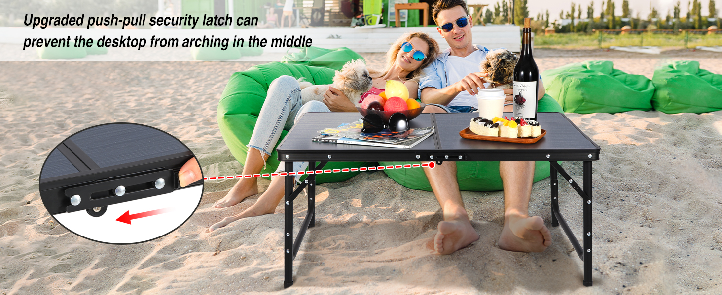 Складний кемпінговий стіл REDCAMP з регульованою висотою 90x60 см, чорно-сірий - для дому, балкону, пікніка