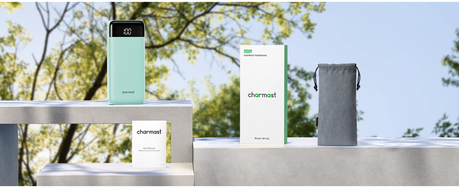 Power Bank Charmast 10000mAh з 6 виходами, USB-C, LED-дисплеєм, 4 кабелями, для iPhone, Huawei, Samsung