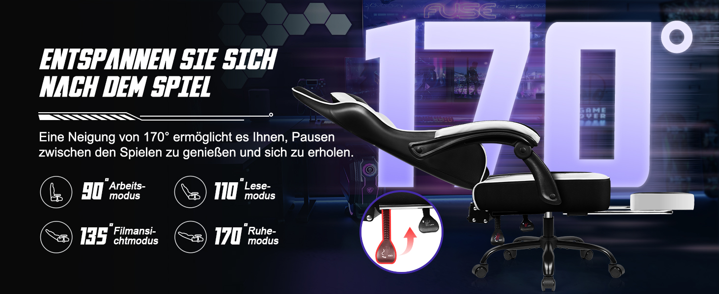Геймерське крісло з підставкою для ніг, біле, до 150 кг - Ergonomischer Gaming Stuhl
