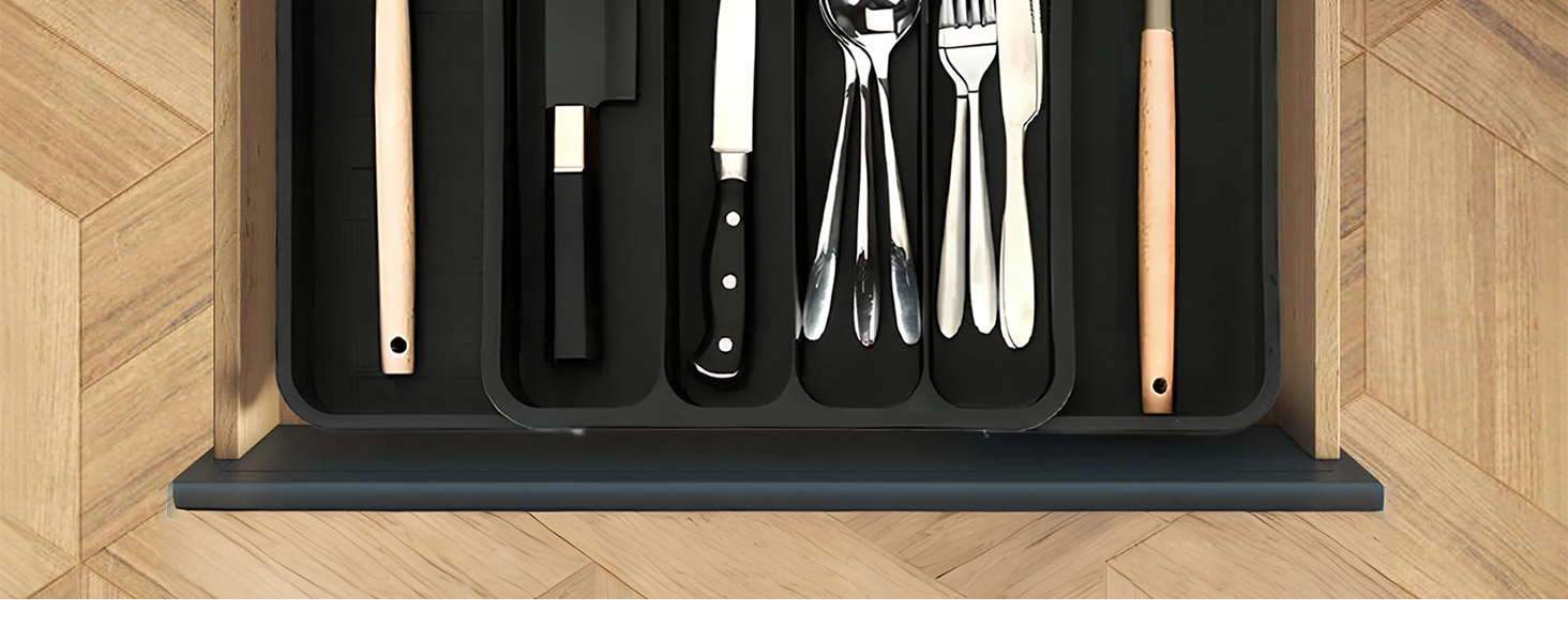 Органайзер для столових приборів в шухляду (28-47.5 см, XXL, чорний) - Розсувний лоток для ложок, виделок, ножів
