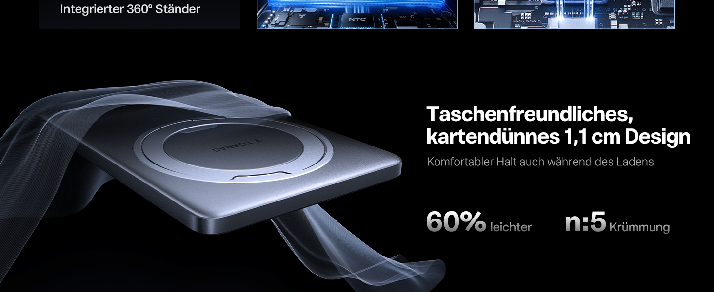 Power Bank TORRAS MiniMag Ultra Slim з MagSafe, 360° підставка, 18W, 5000mAh, магнітне кріплення, сірий титан. Сумісний з iPhone 17 Pro Max/Air/16/15/14/13/12