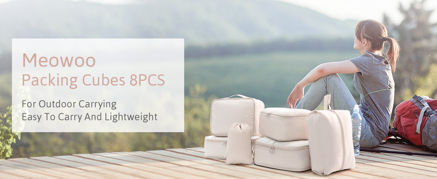 Органайзер для валізи Meowoo, 8 шт. - набір кубиків для пакування, валізні органайзери для подорожей та бізнесу, сумки для одягу, система зберігання багажу (Бежевий)