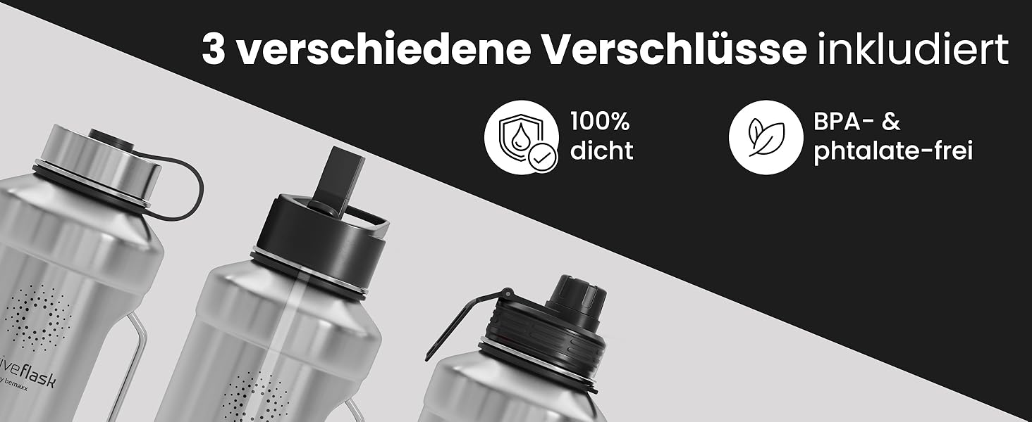 Спортивна пляшка з нержавіючої сталі ACTIVE FLASK 2 л з трубочкою, 3 кришки, BPA-free, не протікає, для газованої води, XL пляшка для спорту, фітнесу, туризму