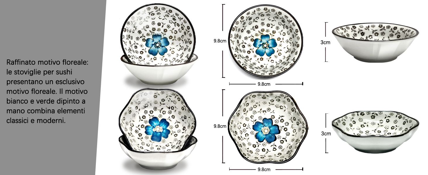 Набір для суші на 4 особи, 12 шт. з кераміки, круглий, з візерунком квітки сливи. Ідеальний подарунок на свята.