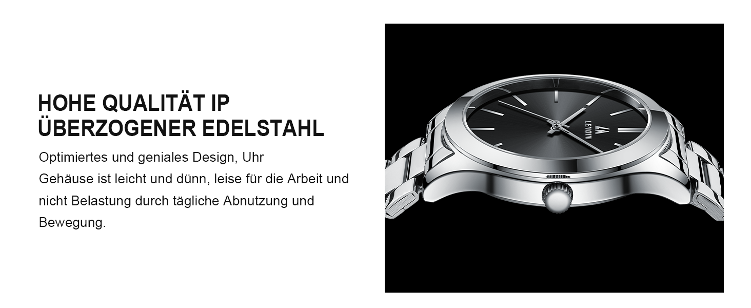 Годинник чоловічий LENQIN з нержавіючої сталі, аналоговий кварцовий годинник, водостійкий (30м), для бізнесу та повсякденного носіння, срібно-чорний (02)
