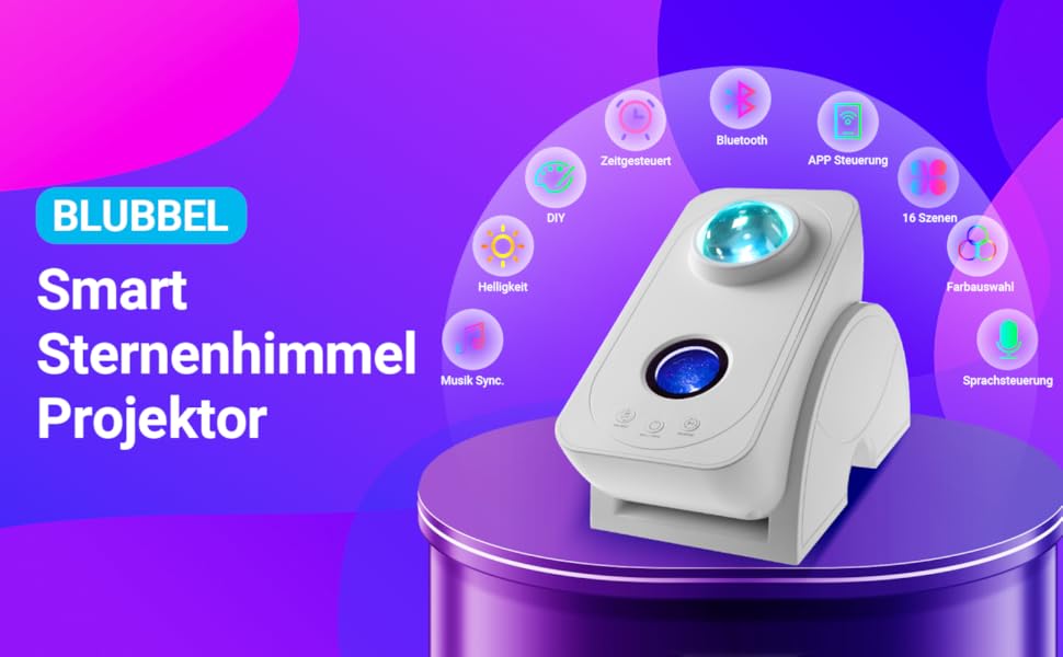 LED проектор зоряного неба Blubbel з Wi-Fi, 3D Галактика, нічник з керуванням через додаток і голос, сумісний з Alexa/Google, для дітей та спальні