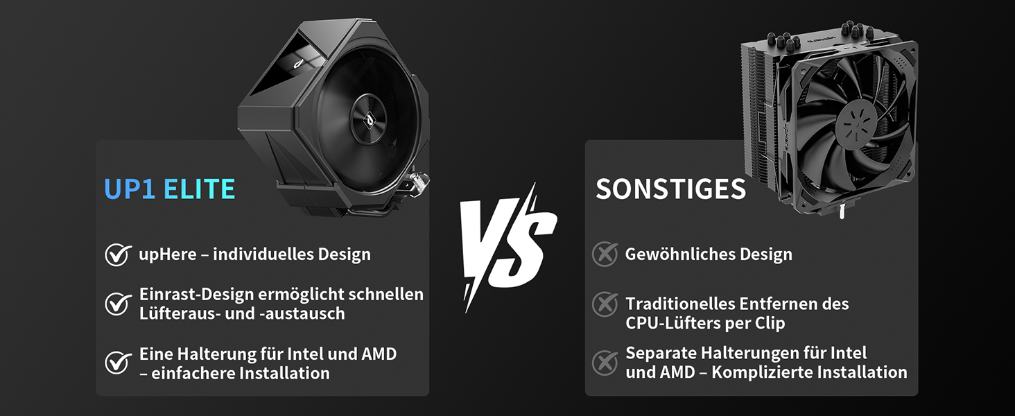 upHere UP1 Elite KC4C - Кулер для процесора з RGB підсвічуванням, 120мм, сумісний з AMD AM4/AM5 та Intel