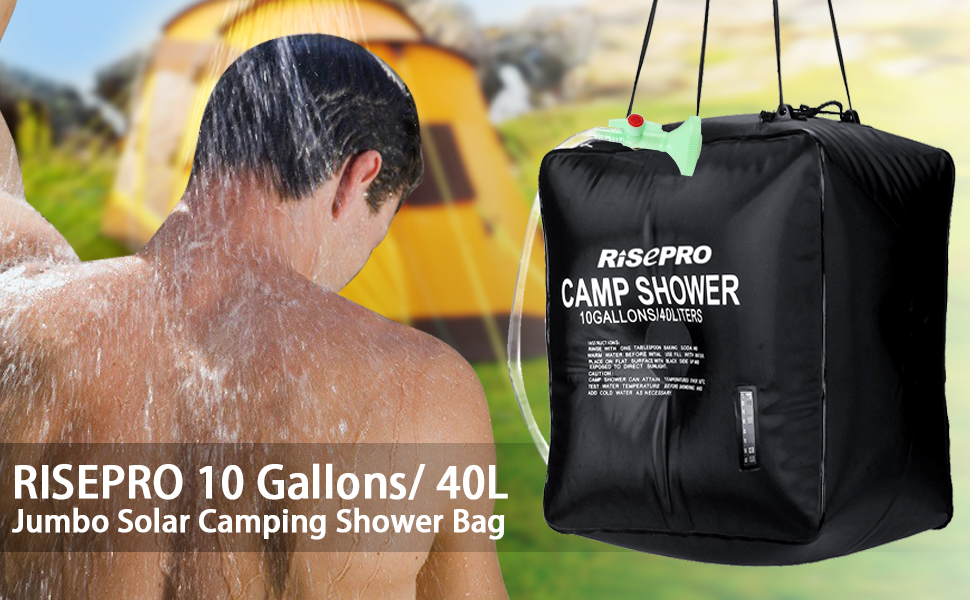 Соняшний душ RISEPRO 40L: портативна душова сумка для кемпінгу, подорожей та активного відпочинку. Нагрів до 45°C. Модель XH07