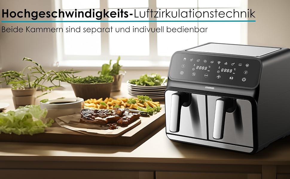 Багатофункціональна фритюрниця без олії | Air Fryer з 2 камерами | Міні-печі Air Fryer 4-в-1 | Фритюрниця, дегідратор, гриль, духовка