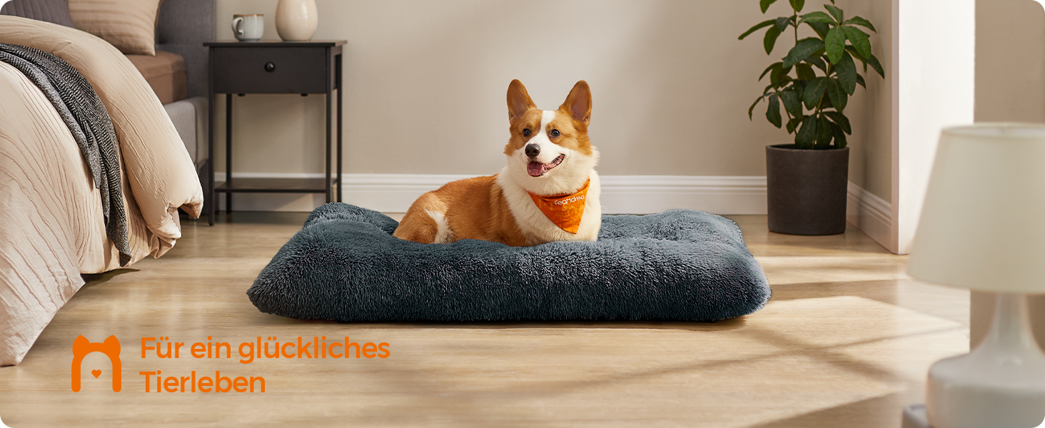 Ліжко для собак Feandrea, м'який лежак, пухнаста підстилка, довгий плюш, 110 x 73 см, м'яка підкладка, можна прати в пральній машині, кошик для собак, багатофункціональне, портативне, темно-сірий