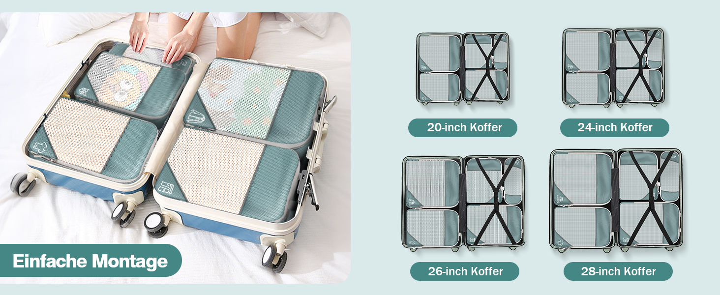 Органайзер для валізи, набір Packing Cubes (9 шт.) з компресією та чохлом для взуття, сірий. Водонепроникні та дихаючі кишені для подорожей та переїзду.