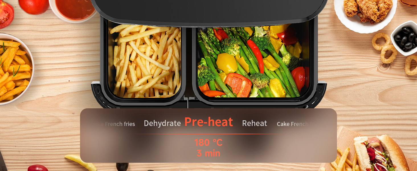 Фритюрниця TOKIT з подвійним зондом, 2800 Вт, 10 л, 12 програм, з вікном, без олії, 2 ящики, LED-touchscreen, 90% менше жиру