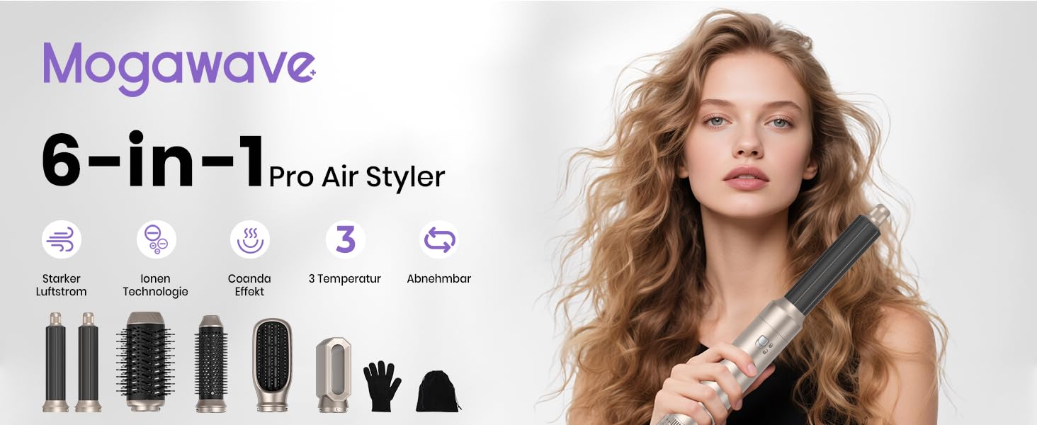 Фен-щітка 5 в 1 Airstyler Pro 1000W: стайлер для волосся, локони, об'єм, догляд, іонізація (золотий)