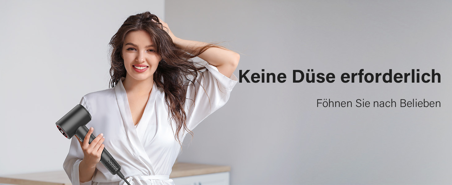 Фен з дифузором, 110000 об/хв безщітковий двигун, низький шум 57dB, для подорожей та дому, Dark Grey