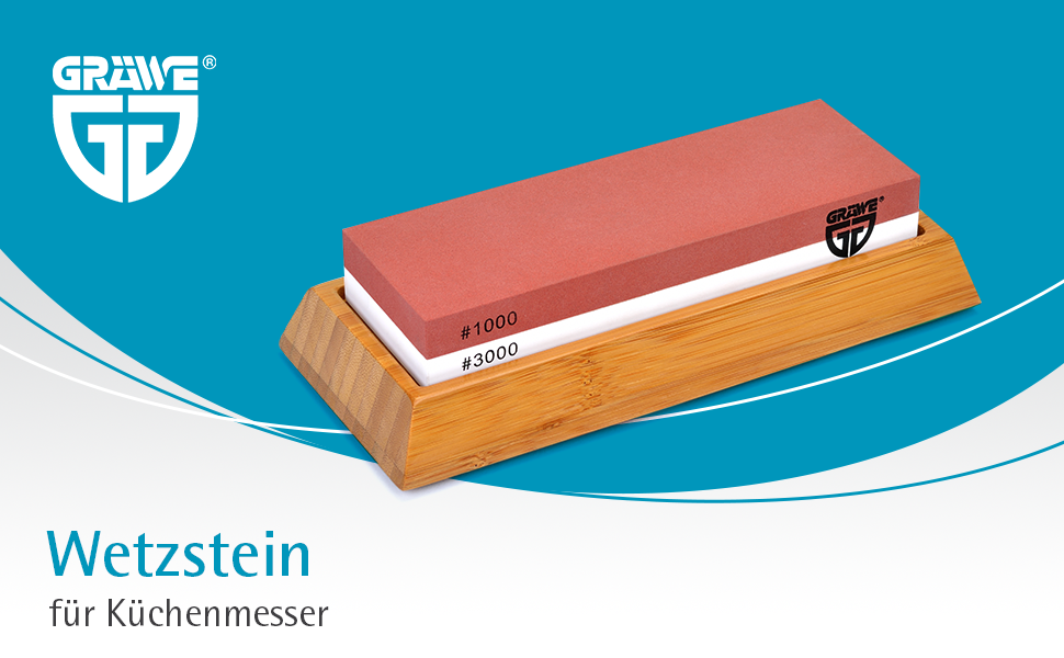 Шліфувальний камінь для кухонних ножів Gräwe Sharphome, кордіт, 1000/3000, з бамбуковою підставкою