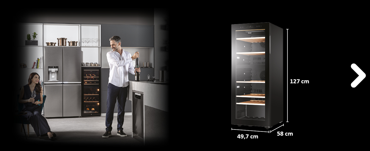 Haier 34 Bottle Wine Refrigerator - 2 Zone Wine Cooler with UV Glass Door, Wi-Fi & Touch Display, Vibration-Free Storage