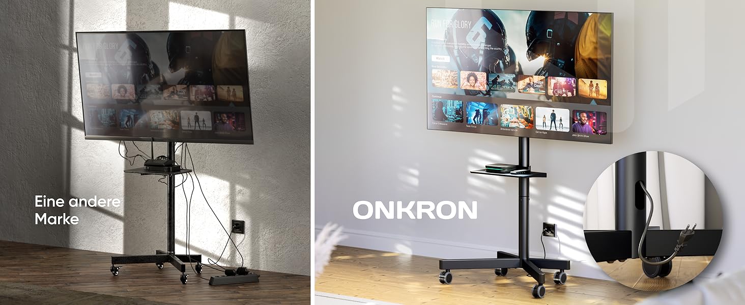 Підставка для телевізора ONKRON TS1137-B: роликова, регульована по висоті, VESA 100x100-400x400, до 60 дюймів, чорна