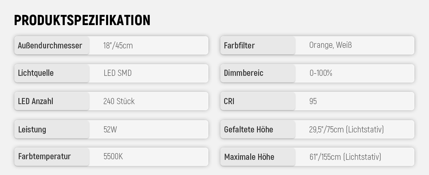 NEEWER Комплект кільцевого світла для фото та відео: 48 см, 52 Вт, 5500K, Bluetooth, для смартфона, YouTube, Self-Porträt Aufnahmen, RL-18