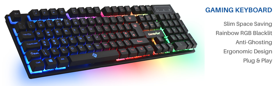 Ігровий набір клавіатури та миші Raptor з великим килимком, RGB-підсвітка, USB, UK-розкладка, для PC, Laptop, PS4, Xbox One, чорний