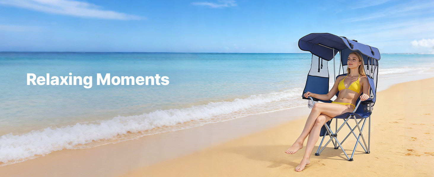 Складний стілець VEVOR для кемпінгу, риболовлі та пікніків, 150 кг, з парасолькою, підсклянниками та кишенею для журналів, темно-синій