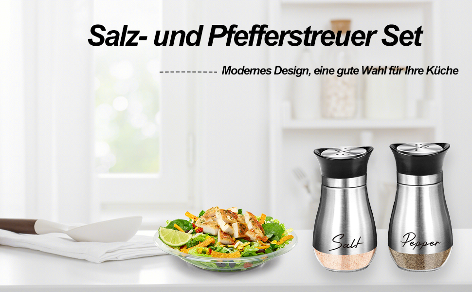 Набір для солі та перцю з нержавіючої сталі з скляною пляшечкою, дозатор спецій, аксесуари для кухні, дому, ресторану, обіднього столу (сріблястий)